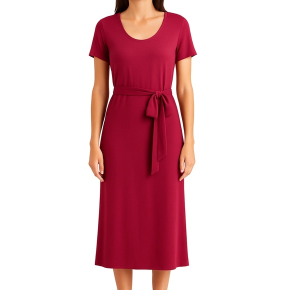 Peruvian Connection Knit Midi Dress Belted Scoop Neck Minimalist Red Size Large - Picture 9 of 9